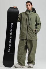 Women's Army Green Multi-Pocket Dual-Vent Waterproof Insulated Snow Jacket