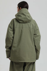 Women's Army Green Multi-Pocket Dual-Vent Waterproof Insulated Snow Jacket