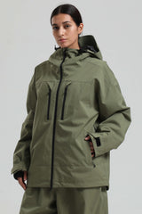 Women's Army Green Multi-Pocket Dual-Vent Waterproof Insulated Snow Jacket