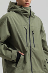 Men's Army Green Multi-Pocket Dual-Vent Waterproof Insulated Snow Jacket