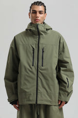 Men's Army Green Multi-Pocket Dual-Vent Waterproof Insulated Snow Jacket