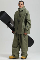 Men's Army Green Multi-Pocket Dual-Vent Waterproof Insulated Snow Jacket