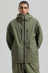 Men's Army Green Multi-Pocket Dual-Vent Waterproof Insulated Snow Jacket