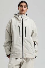 Women's Off White Multi-Pocket Dual-Vent Waterproof Insulated Snow Jacket