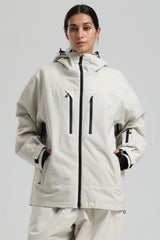 Women's Off White Multi-Pocket Dual-Vent Waterproof Insulated Snow Jacket