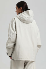 Women's Off White Multi-Pocket Dual-Vent Waterproof Insulated Snow Jacket