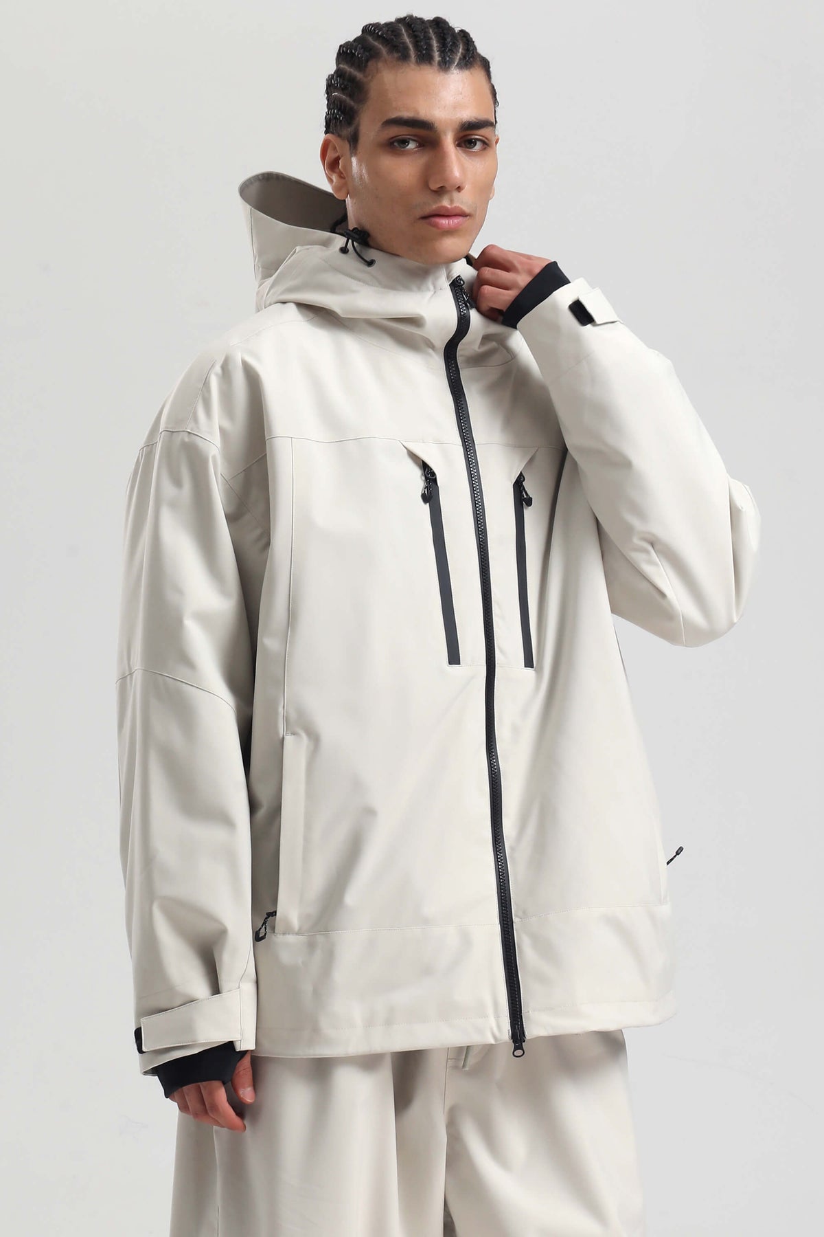 Men's Off White Multi-Pocket Dual-Vent Waterproof Insulated Snow Jacket
