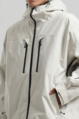 Men's Off White Multi-Pocket Dual-Vent Waterproof Insulated Snow Jacket