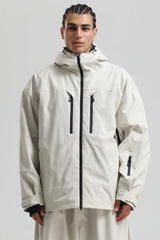Men's Off White Multi-Pocket Dual-Vent Waterproof Insulated Snow Jacket