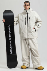 Men's Off White Multi-Pocket Dual-Vent Waterproof Insulated Snow Jacket