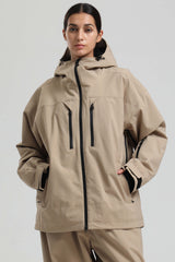 Women's Khaki Multi-Pocket Dual-Vent Waterproof Insulated Snow Jacket