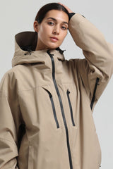 Women's Khaki Multi-Pocket Dual-Vent Waterproof Insulated Snow Jacket
