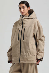 Women's Khaki Multi-Pocket Dual-Vent Waterproof Insulated Snow Jacket