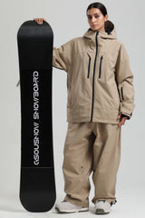 Women's Khaki Multi-Pocket Dual-Vent Waterproof Insulated Snow Jacket