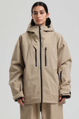 Women's Khaki Multi-Pocket Dual-Vent Waterproof Insulated Snow Jacket