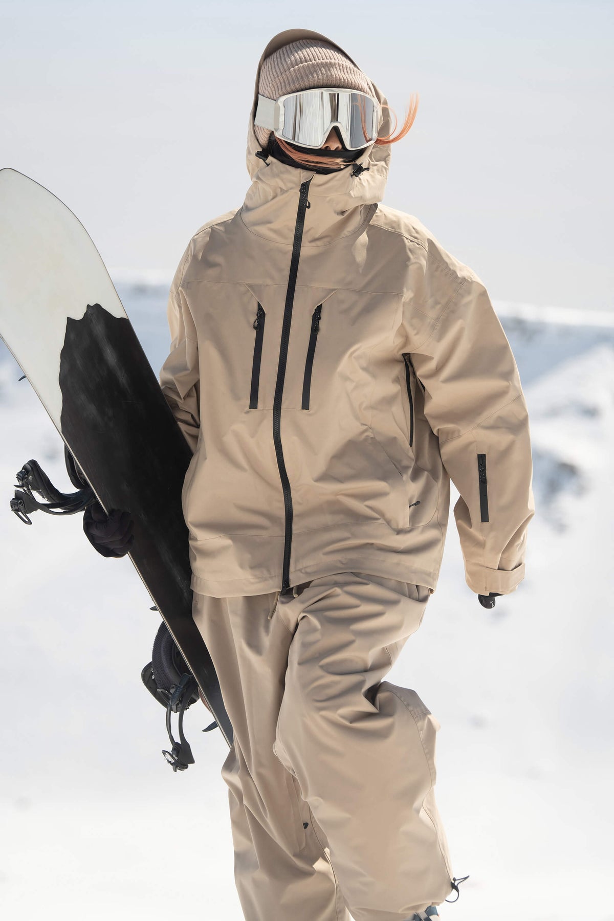 Women's Khaki Multi-Pocket Dual-Vent Waterproof Insulated Snow Jacket