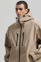 Men's Khaki Multi-Pocket Dual-Vent Waterproof Insulated Snow Jacket