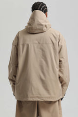 Men's Khaki Multi-Pocket Dual-Vent Waterproof Insulated Snow Jacket