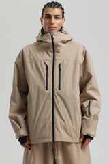 Men's Khaki Multi-Pocket Dual-Vent Waterproof Insulated Snow Jacket