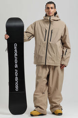 Men's Khaki Multi-Pocket Dual-Vent Waterproof Insulated Snow Jacket