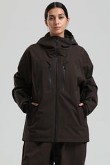 Women's Coffee Multi-Pocket Dual-Vent Waterproof Insulated Snow Jacket