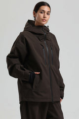 Women's Coffee Multi-Pocket Dual-Vent Waterproof Insulated Snow Jacket