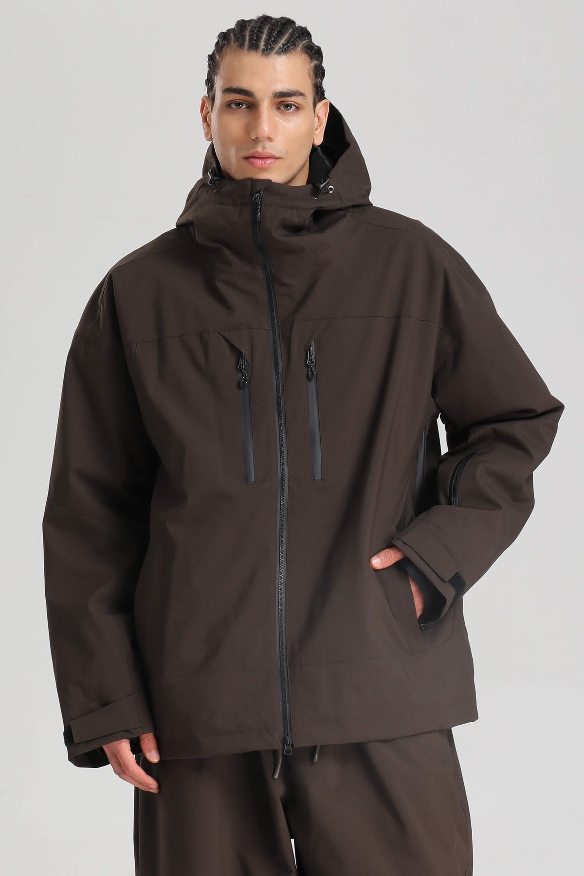 Men's Coffee Multi-Pocket Dual-Vent Waterproof Insulated Snow Jacket