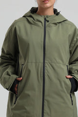 Women's Army Green Fully Sealed Dual-Vent Minimalist Insulated Snow Jacket