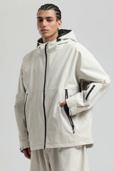 Men's Off White Fully Sealed Dual-Vent Minimalist Insulated Snow Jacket