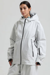 Women's Light Grey Fully Sealed Dual-Vent Minimalist Insulated Snow Jacket