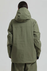 Women's Army Green Contrast-Zip Fully Sealed Waterproof Insulated Snow Jacket