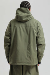 Men's Army Green Contrast-Zip Fully Sealed Waterproof Insulated Snow Jacket