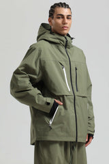 Men's Army Green Contrast-Zip Fully Sealed Waterproof Insulated Snow Jacket
