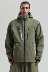 Men's Coffee Contrast-Zip Fully Sealed Waterproof Insulated Snow Jacket