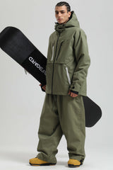Men's Army Green Contrast-Zip Fully Sealed Waterproof Insulated Snow Jacket