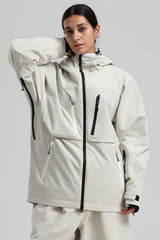 Women's Off White Contrast-Zip Fully Sealed Waterproof Insulated Snow Jacket