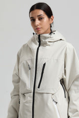 Women's Off White Contrast-Zip Fully Sealed Waterproof Insulated Snow Jacket