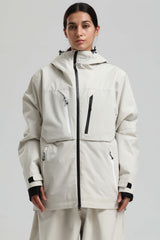Women's Off White Contrast-Zip Fully Sealed Waterproof Insulated Snow Jacket