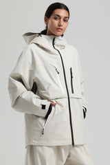 Women's Off White Contrast-Zip Fully Sealed Waterproof Insulated Snow Jacket