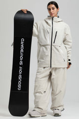 Women's Off White Contrast-Zip Fully Sealed Waterproof Insulated Snow Jacket