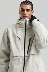 Men's Off White Contrast-Zip Fully Sealed Waterproof Insulated Snow Jacket