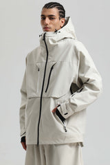 Men's Off White Contrast-Zip Fully Sealed Waterproof Insulated Snow Jacket