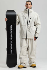 Men's Off White Contrast-Zip Fully Sealed Waterproof Insulated Snow Jacket