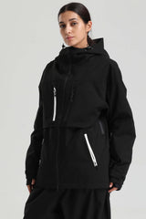 Women's Black Contrast-Zip Fully Sealed Waterproof Insulated Snow Jacket