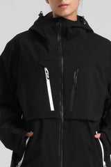 Women's Black Contrast-Zip Fully Sealed Waterproof Insulated Snow Jacket