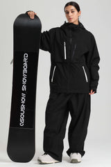 Women's Black Contrast-Zip Fully Sealed Waterproof Insulated Snow Jacket