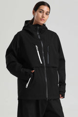 Women's Black Contrast-Zip Fully Sealed Waterproof Insulated Snow Jacket