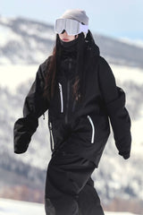 Women's Coffee Contrast-Zip Fully Sealed Waterproof Insulated Snow Jacket