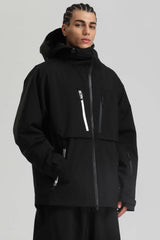 Men's Black Contrast-Zip Fully Sealed Waterproof Insulated Snow Jacket