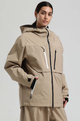 Women's Khaki Contrast-Zip Fully Sealed Waterproof Insulated Snow Jacket